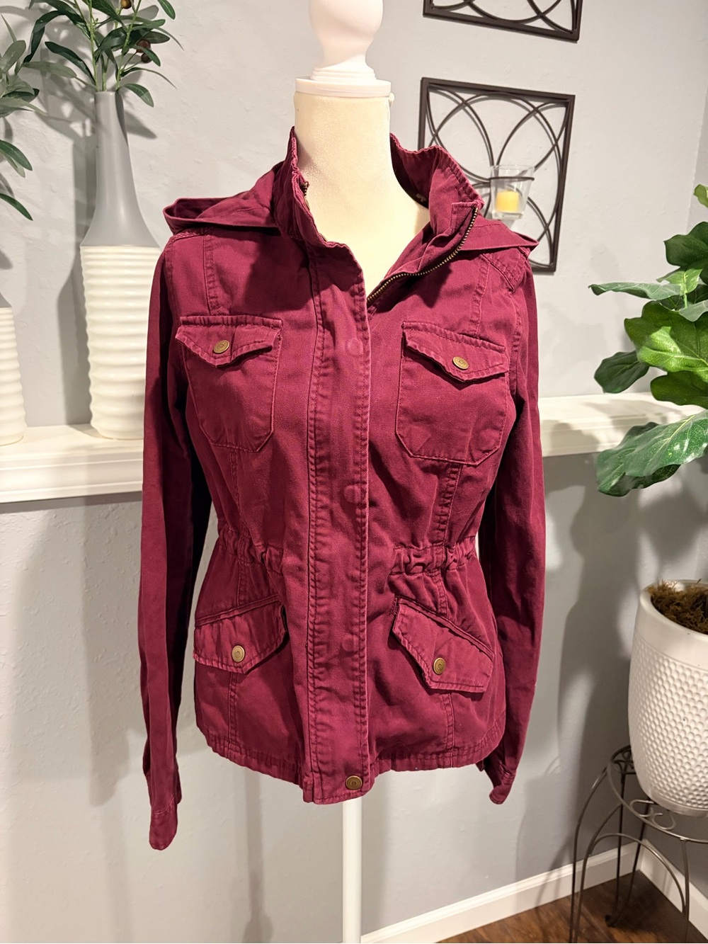 Burgandy Prince & Fox Wine Hooded Utility Jacket